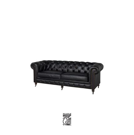 Sofa Chester Hitam 3 Seater Jati Modern Mewah
